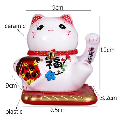 Ceramiczna ozdoba na szczęście kota Maneki Neko, kuszący kot fortuny, dekoracja domu i samochodu, prezent, bogactwo, machający kot na ramieniu, zasilany energią słoneczną