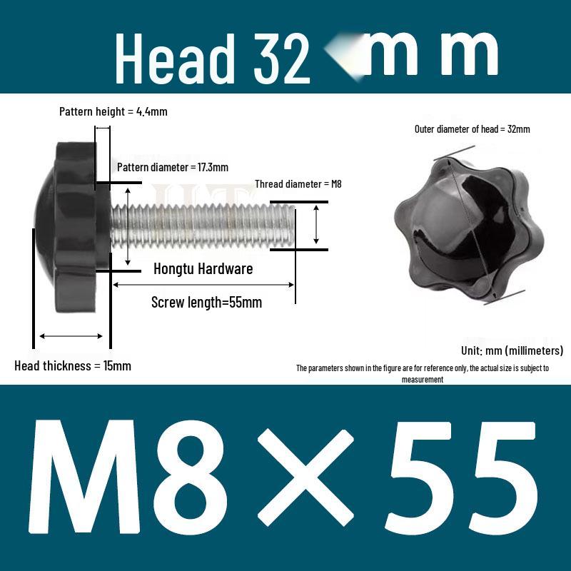 32-Head Rubber Six-Star Plum Blossom Handle Knob M5/M6/M8 Plastic Thumb Screw