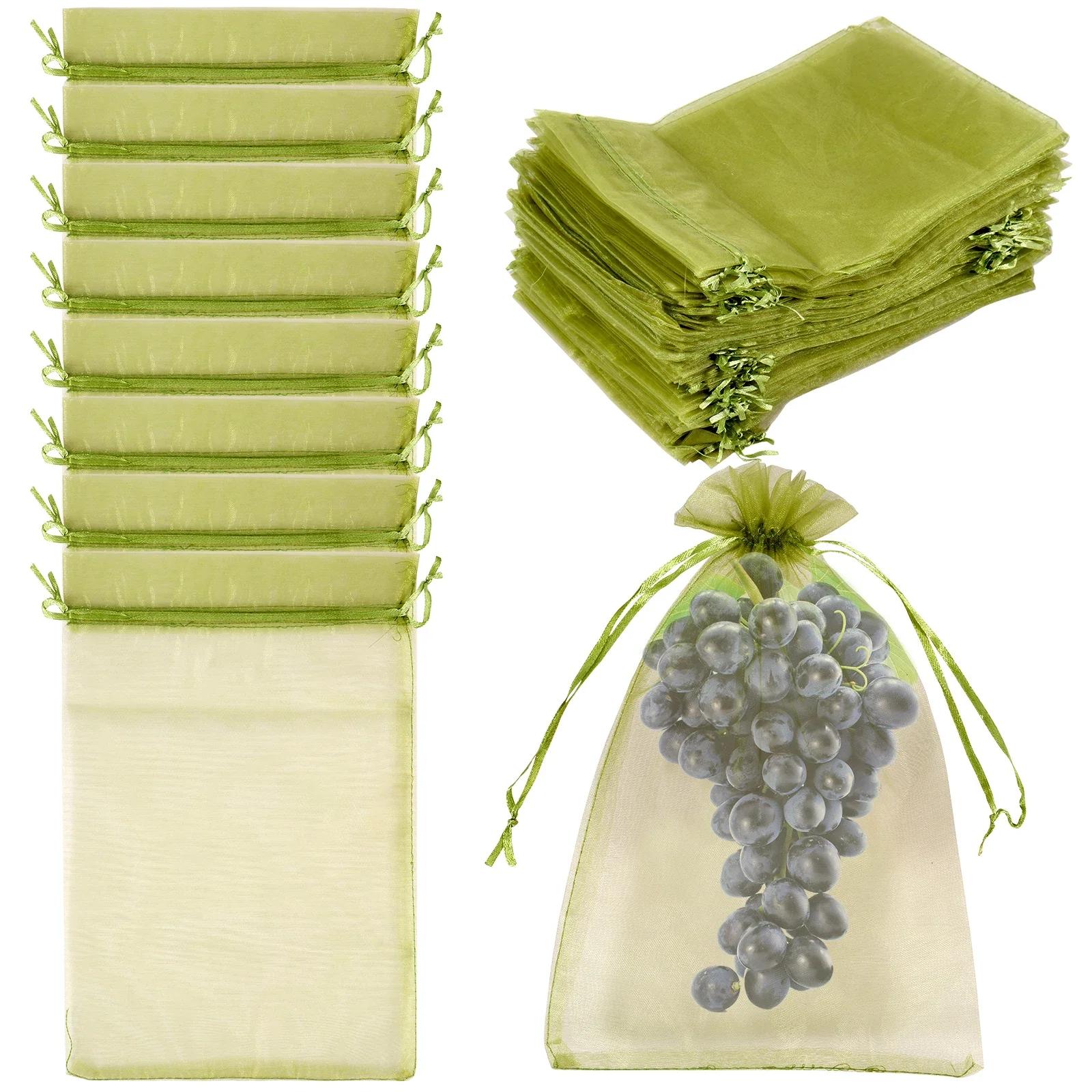 

100 шт. мешков для выращивания фруктов, садовая дышащая сетка, защитная сетка для клубники, винограда, сумка с завязкой для борьбы с вредителями и птицами 23x17cm