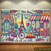 Een 2D plat banner achtergronddoek in Parijse stijl, speciaal ontworpen voor feestelijke gelegenheden.. Polyester stof