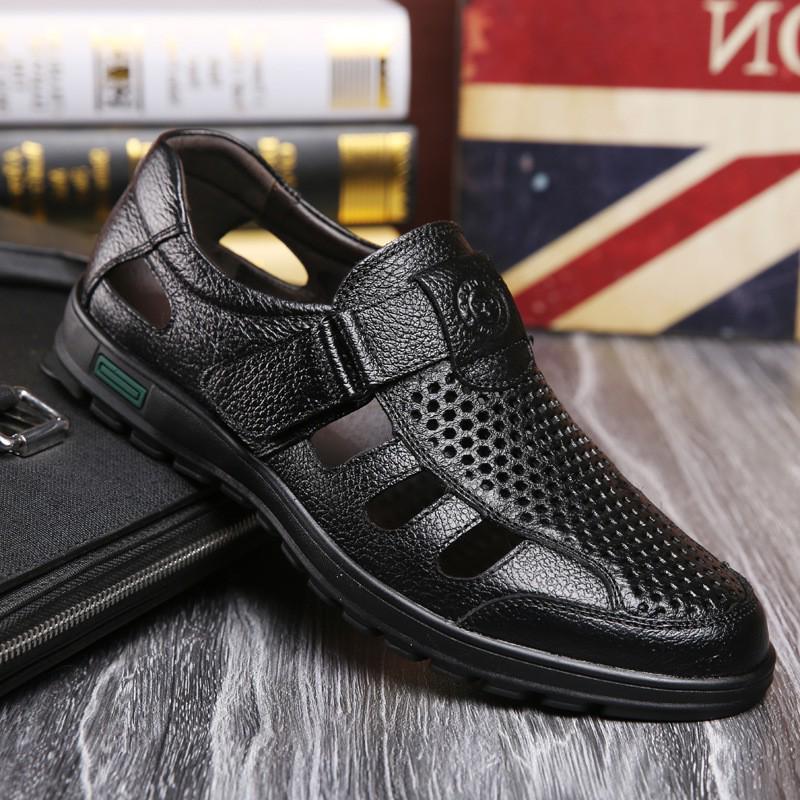 Designer Brand Men's Leather Casual Shoes Massage Soles Hollowed Out Shoes Breathable Summer Hot Selling Men's Work Shoes