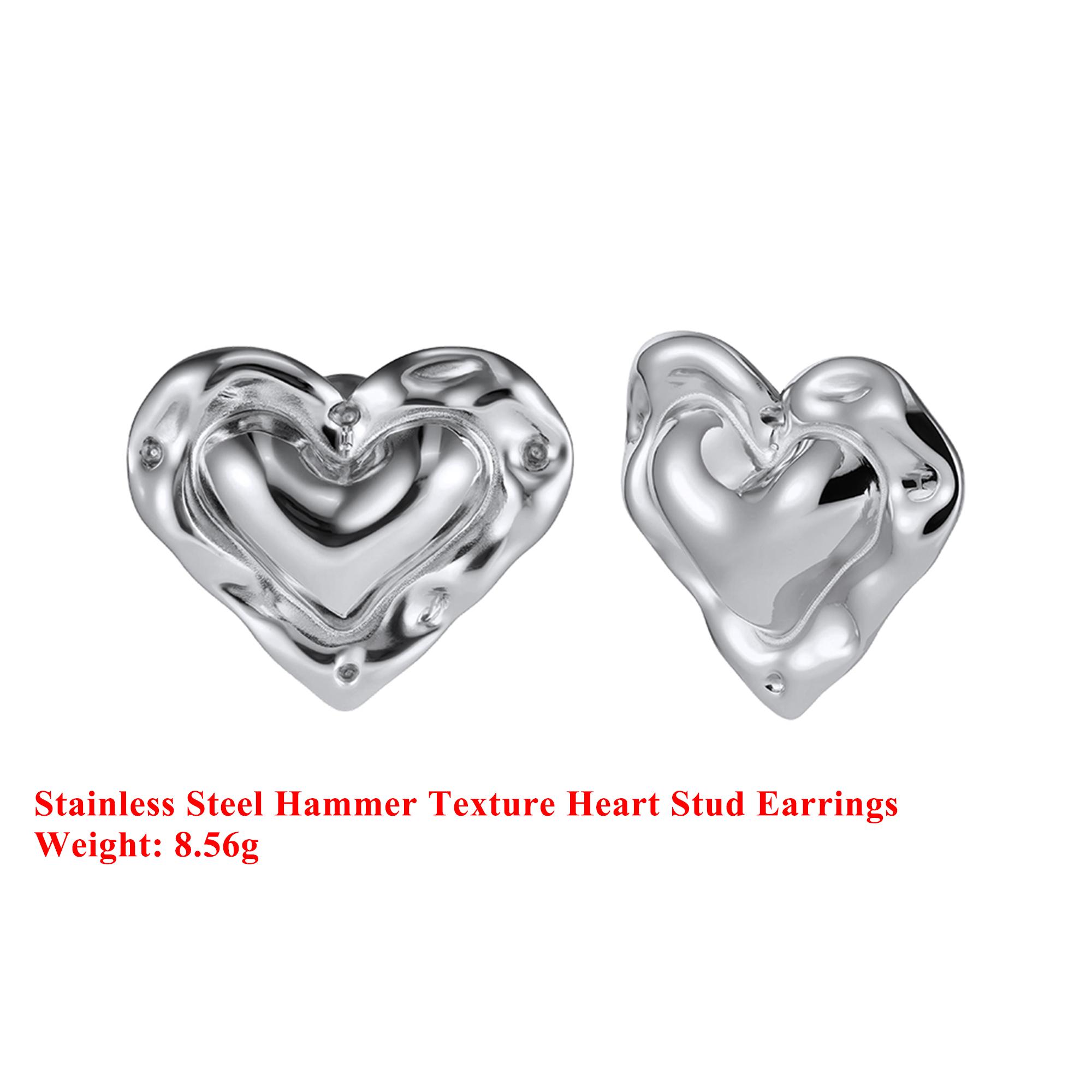 

Effie Queen Stainless Steel 18k Gold Hammer Texture Heart Stud Earrings Romantic Jewelry for Women Wedding Party Banquet STGE03 серебряный