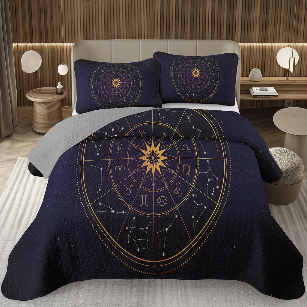 12 Constellation Astrology Bedspreads Zodiac Coverlet Boho Exotic Twin King Bedding Set Reversible Grey Quilted Bedspread Cover