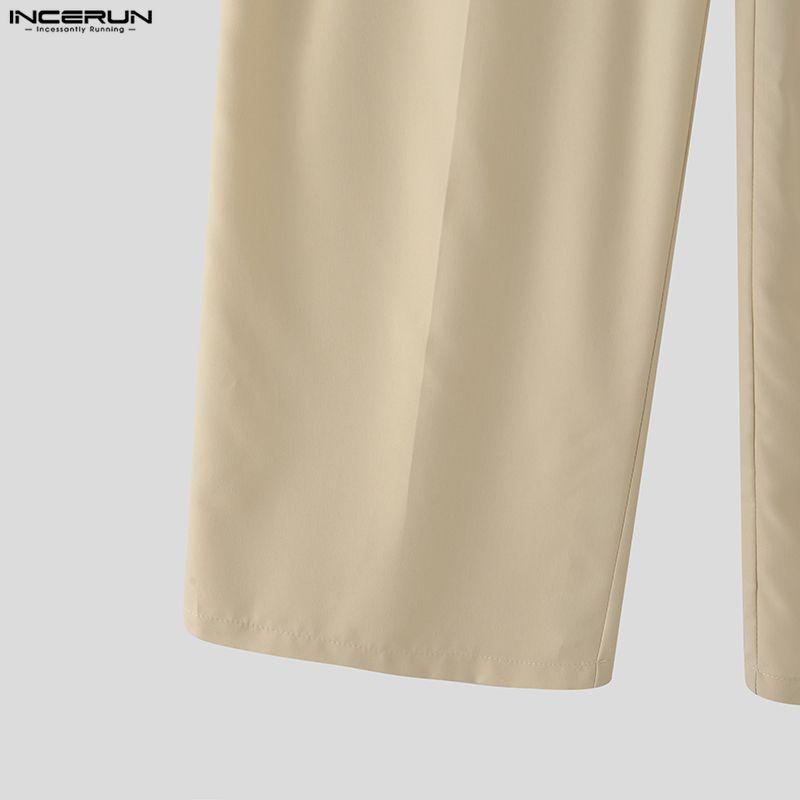 INCERUN Men's Zip-up Waist Casual Pleated Trousers Loose Wide Leg Pants with Belt Slacks