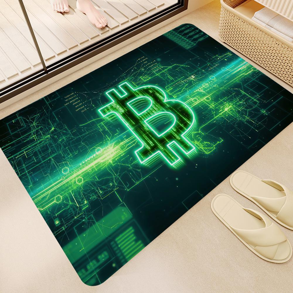 Funny Bitcoin Gold And Money Anime Spend Or Save Floor Mat Non-Slip Laundry Room Mat Laundry Decor Balcony Child Living