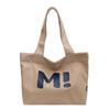 Beige Canvas Tote Bag With Cute Letter Print Large Capacity For Commute School Work Shopping
