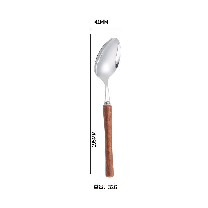 Wooden Handle Cutlery Set 304 Stainless Steel Knife Fork Spoon Teaspoon Dinnerware Set  Japanese Tableware Kitchen Utensils