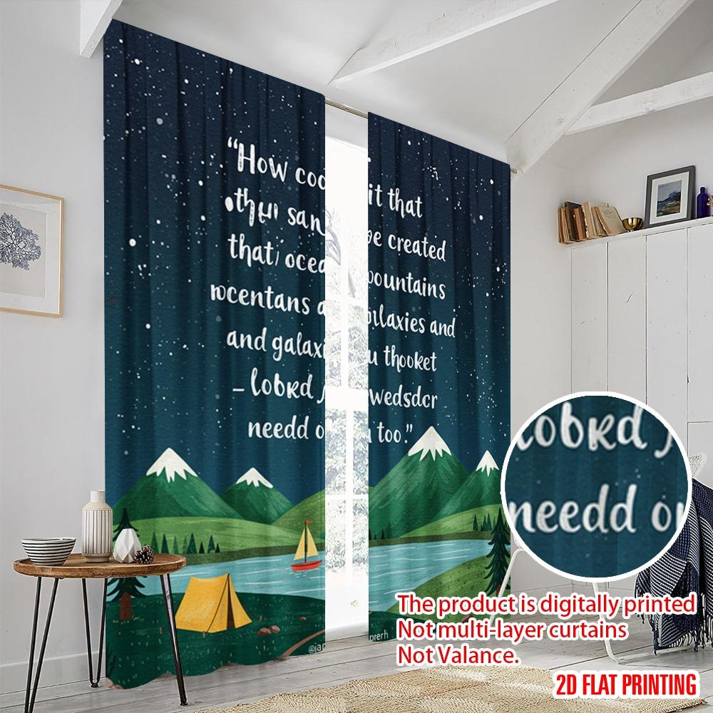2pcs 2D flat printing Drapes Mountain Galaxy Landscape 100% Polyester Fabric Without Electricity Festive Curtains for Home Wall