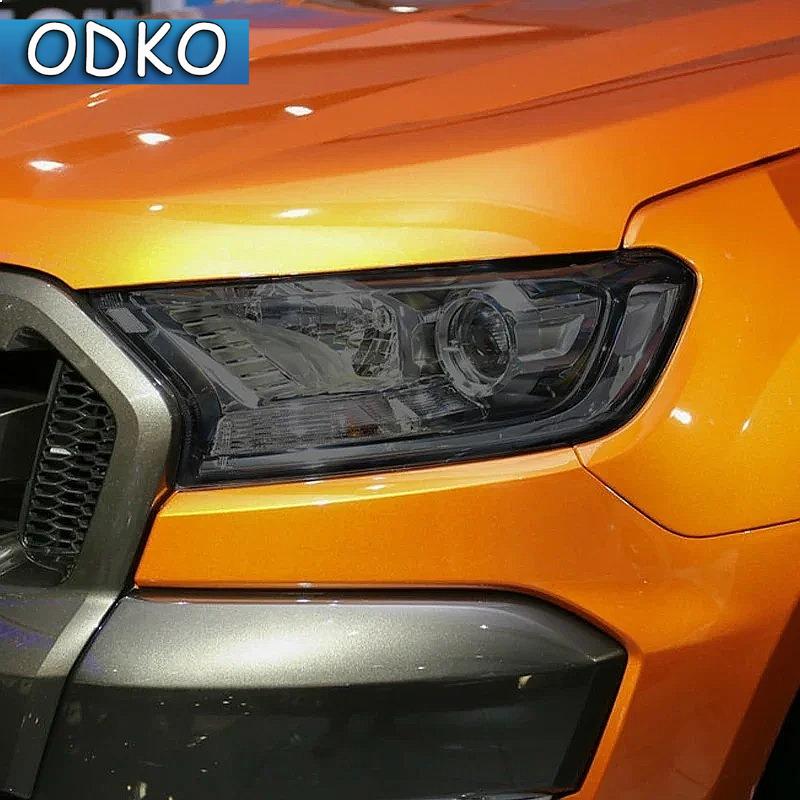 For Ford Ranger Wildtrak Raptor 2015-Present Car Headlight Tint Black Protective Film Transparent TPU Sticker Accessories 2 Pcs