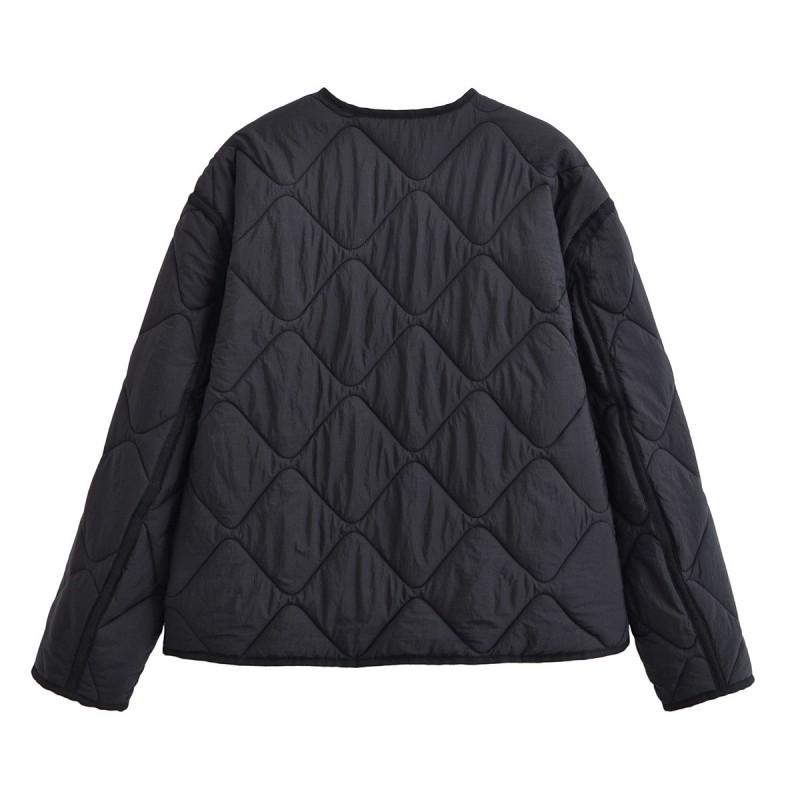 Womens Winter Casual Cotton Puffer Coat Solid Color Quilted Single-Breasted Loose Fit Jacket