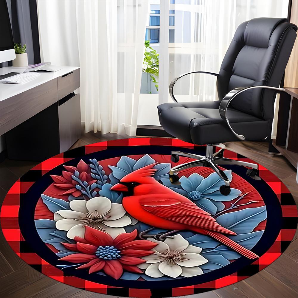 1pc Red Cardinal Bird Carpet for Office Non-Slip, Round Carpet, Soft & Comfortable, Carpet for Office, Lightweight Round Floor Mat