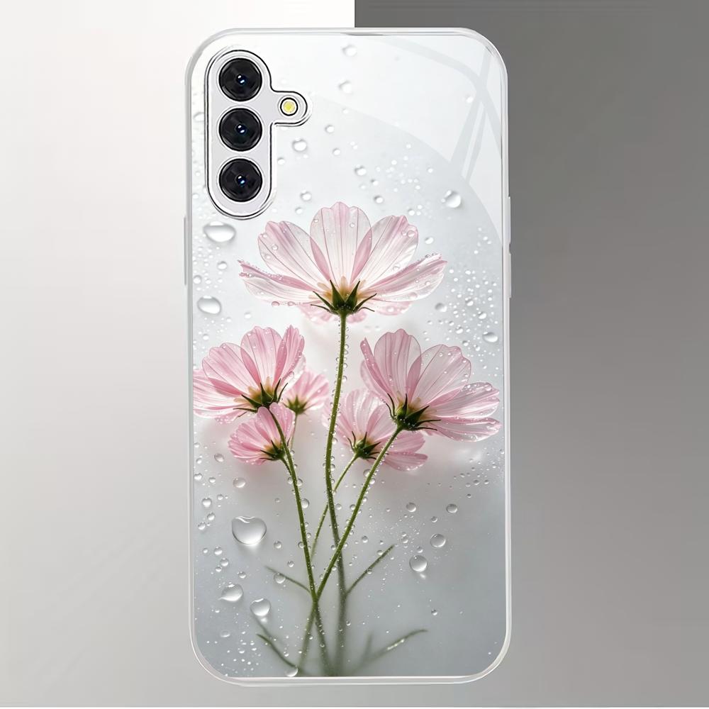 Water droplet flower electroplated glass phone case suitable for Samsung Galaxy S26 S25 S24 S23 S22 S20 FE/Ultra/Plus anti drop