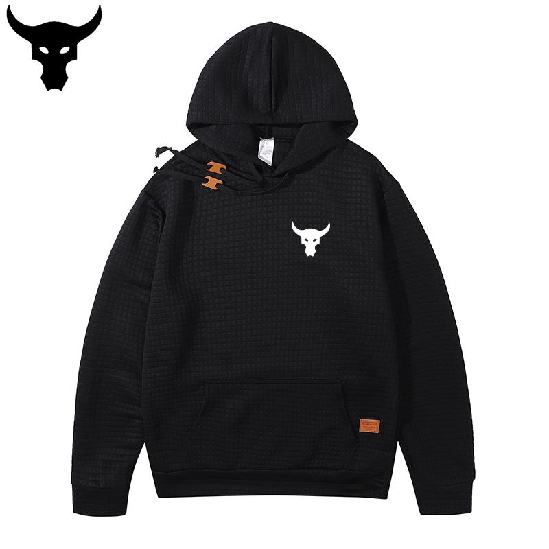 Spring Autumn Y2K Waffle Hoodie Men Casual Pullover Hooded Sweatshirt Hip Hop Streetwear Man Clothing