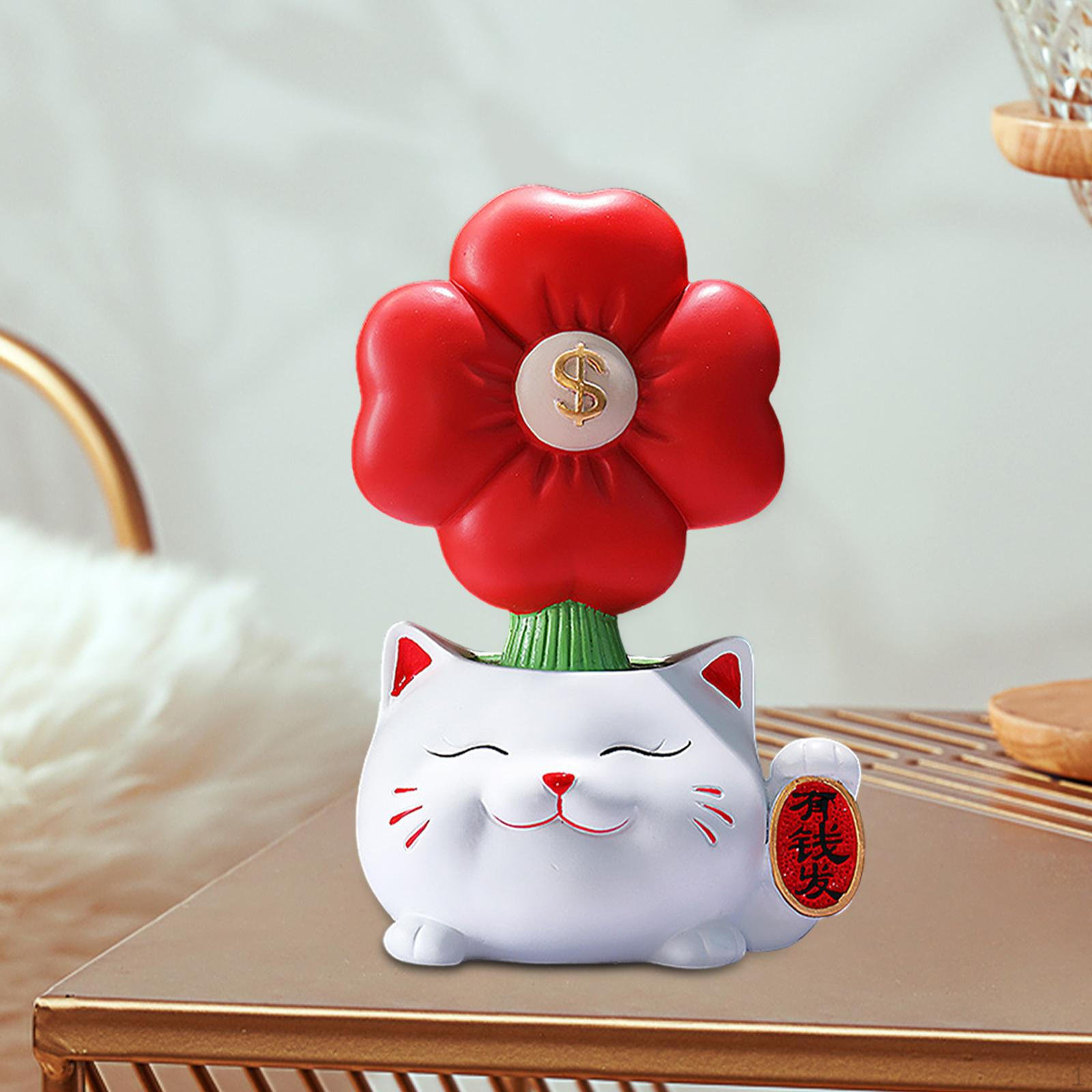 

Очаровательная статуэтка счастливого кота с цветочными акцентами, элегантный акцент для домашнего декора белый