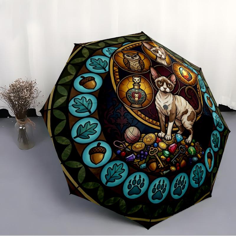 Glass Cats Symbols pattern umbrella, portable and foldable design, 8 ribs, a casual accessory for Halloween, Christmas, and birthday gifts.