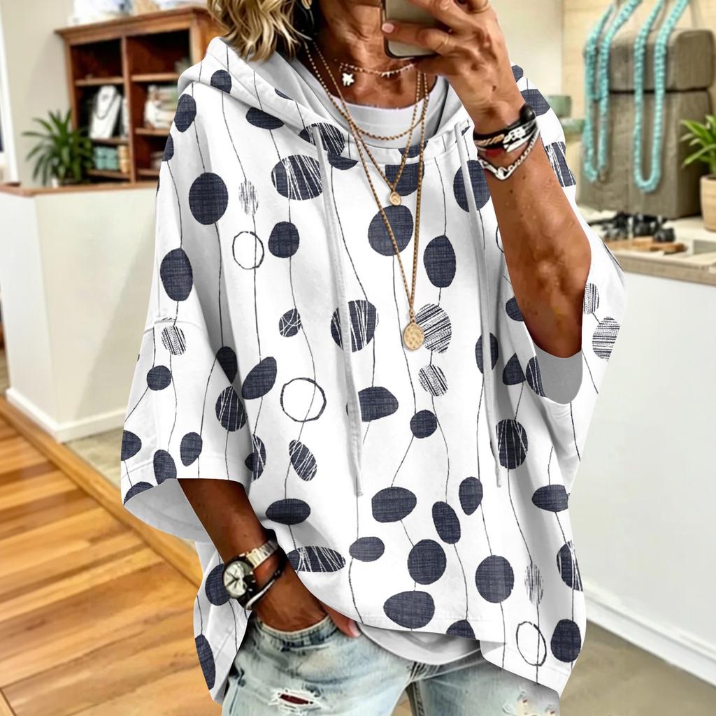 Women's Drawstring Hoodie Retro Floral Print Loose Fit Casual Sweatshirt