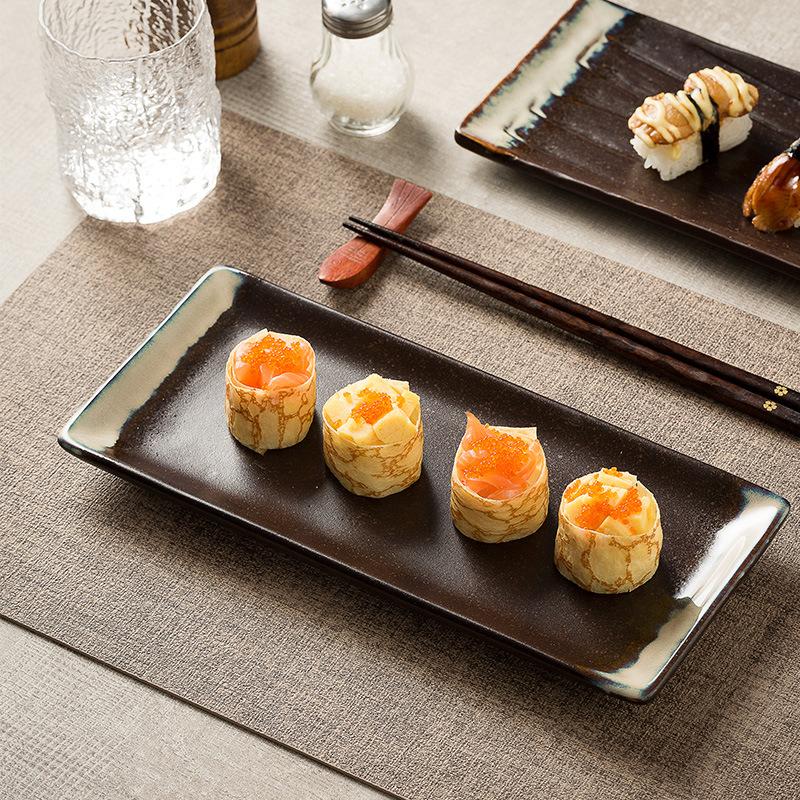 Japanische Sushi-Platte Kochen Rechteckige Streifenplatte Dim Sum Platte Kreative BBQ-Rippen Anrichte Restaurant Kuchenplatte