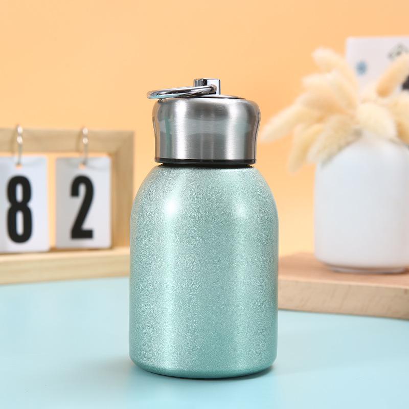 Simple Stainless Steel Thermos Cup with Ring Outdoor Portable Handy Cup Small Fat Mini Vacuum Pocket Cup