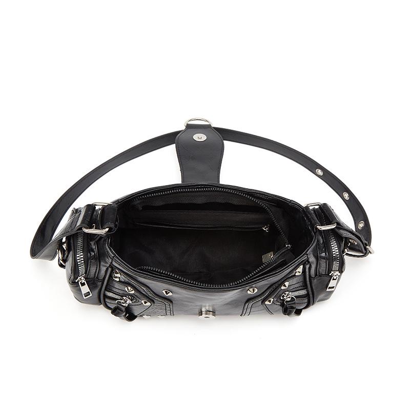 Spicy Girl Leather Motorcycle Crossbody Bag with Rivets - 2025 Fashion