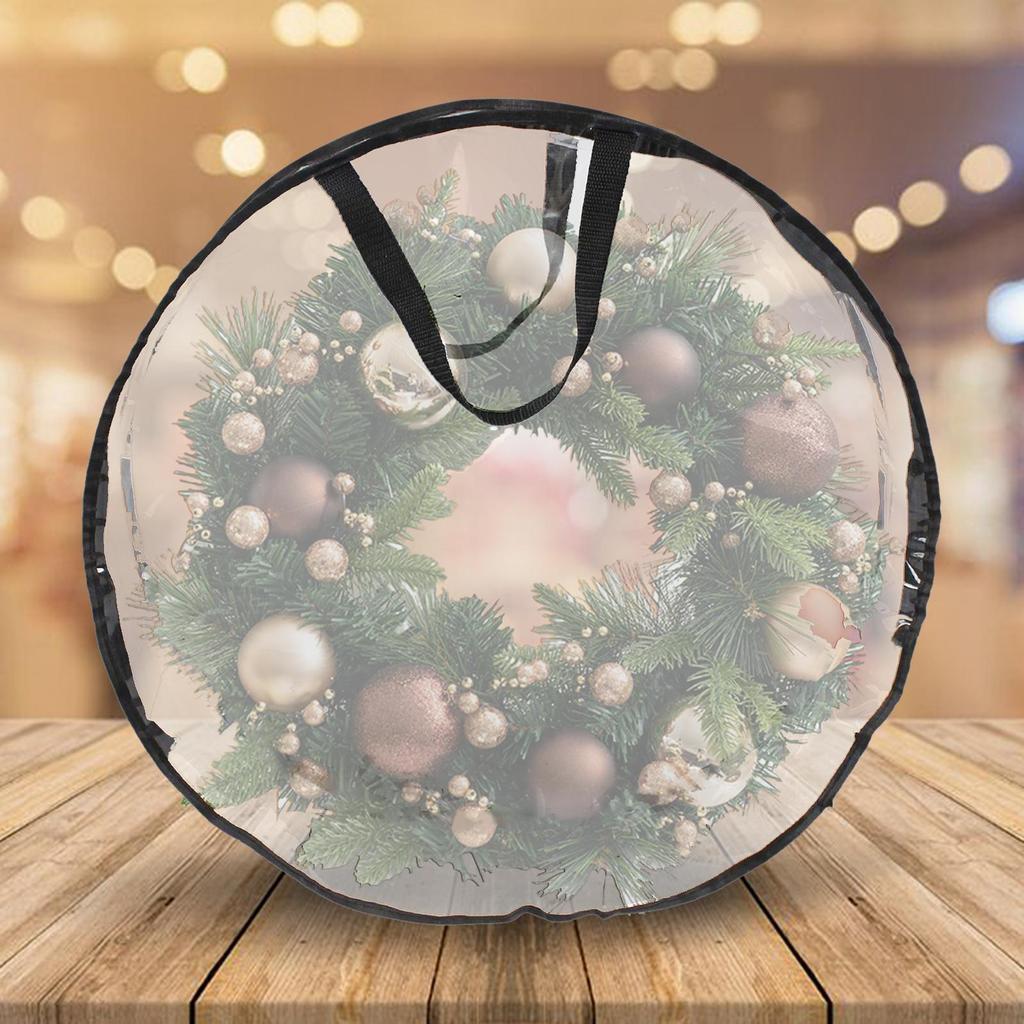 Christmas Wreath Storage Bag Transparent with Handles Dual Zipper PVC Organizer