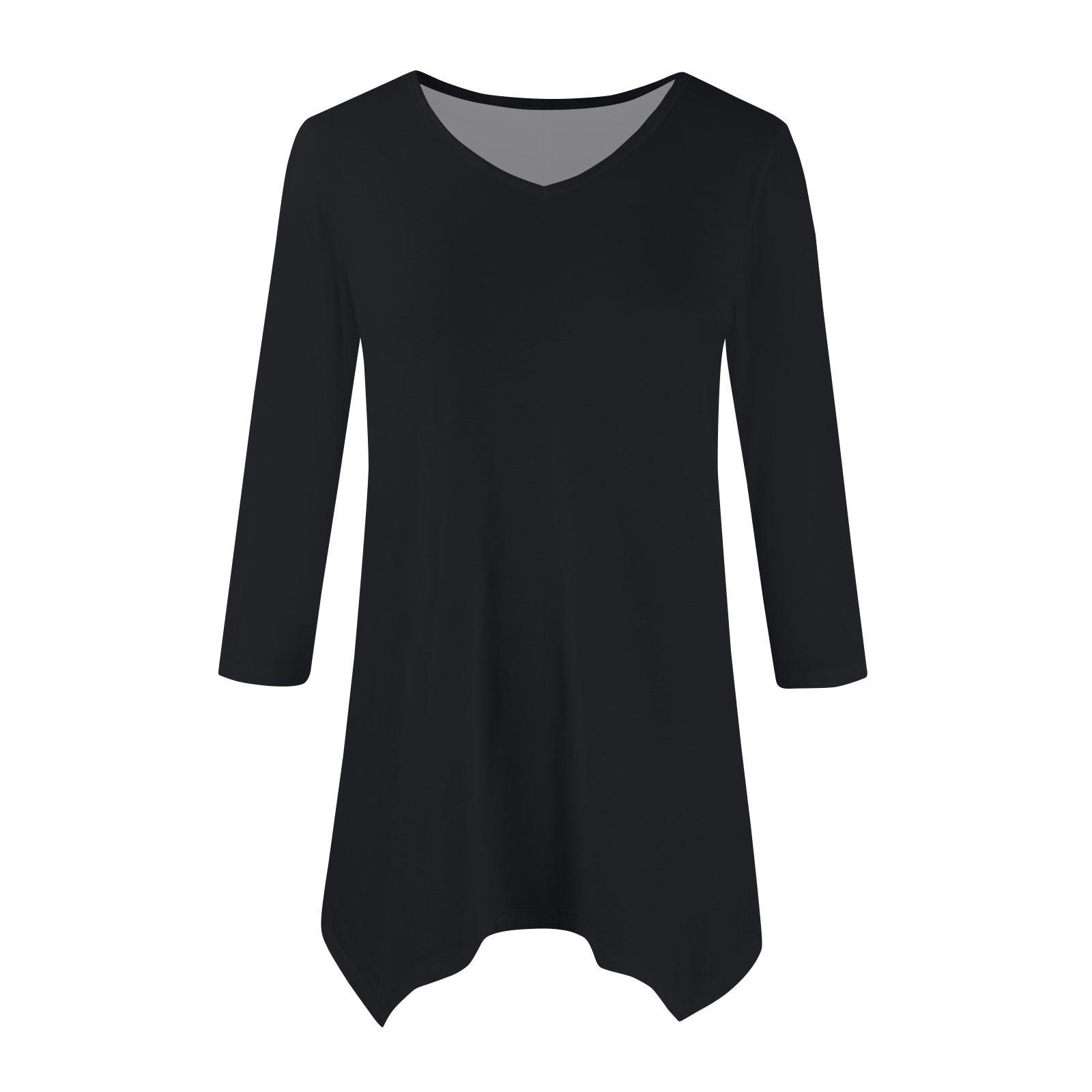 Women s Fashion Casual V-neck Seven-point Sleeve Shirt Belted Loose Comfortable Top XXL