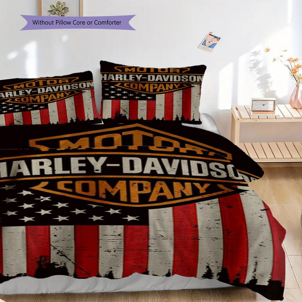 Biancheria da letto vintage Harley-Davidson con bandiera americana(1 * copripiumino + 2 * federa, senza nucleo) Set biancheria da letto Regalo di Natale per compleanno Morbido e confortevole