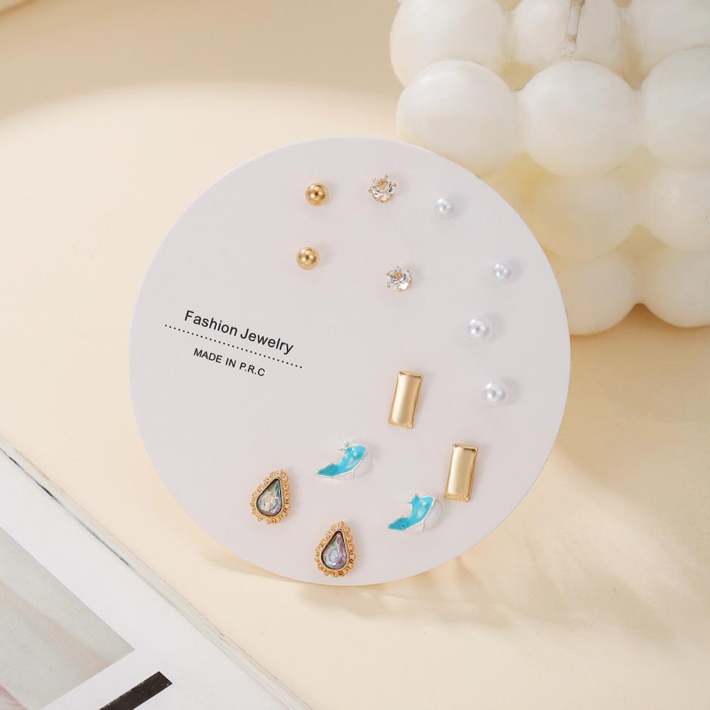 One week stud earrings set, simple and small combination earrings, women's Korean version, new trendy temperament, small earrings, simple and advanced