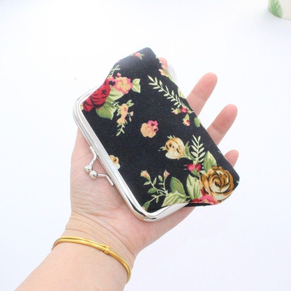 Elegant Flower Printed Coin Purse Vintage Canvas Wallet Small Pouch Women