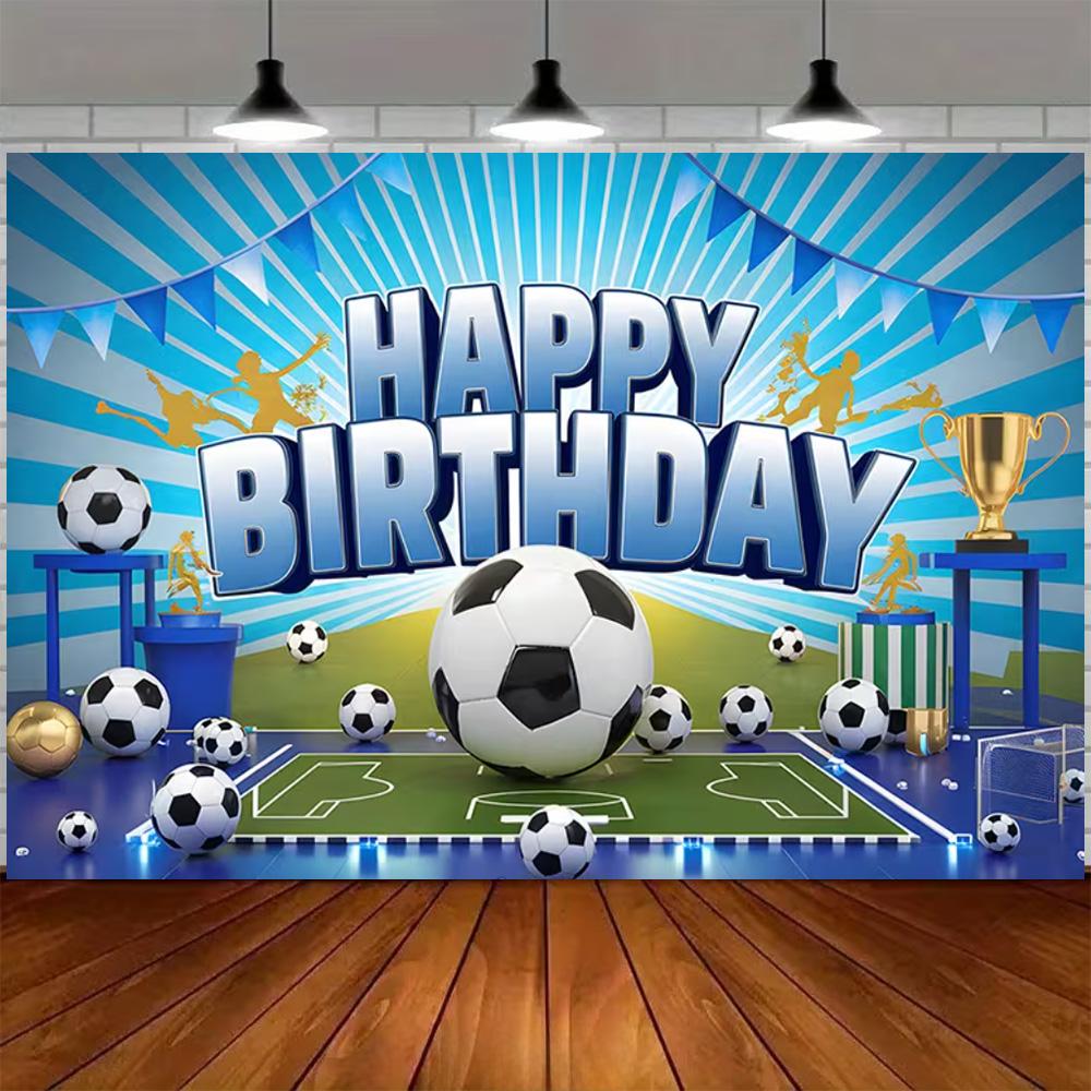 Green and blue football themed birthday decoration banner Backdrop, football field children birthday party photography Backdrop