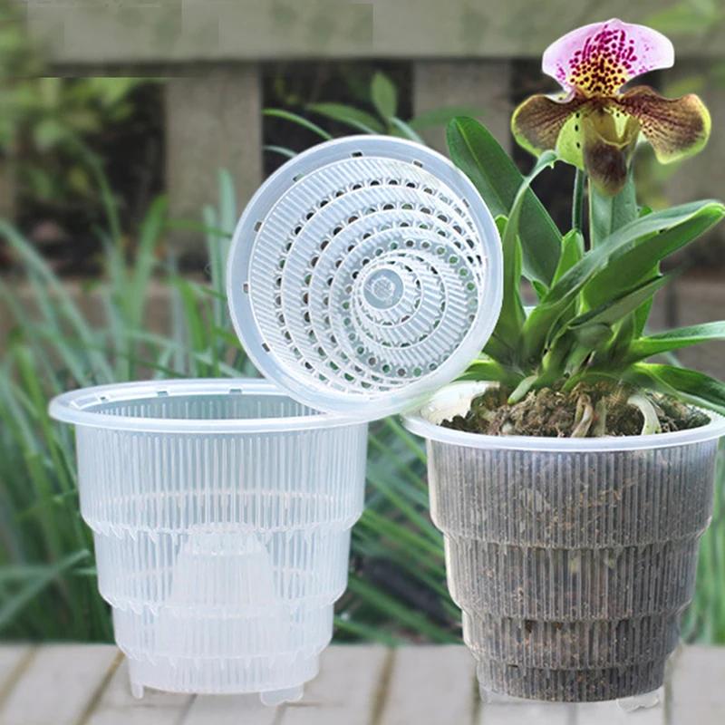 Resin Orchid Flower Pot Featuring Patented Root Guide And Ventilation Holes For Maintaining Proper Drainage And Root Aeration