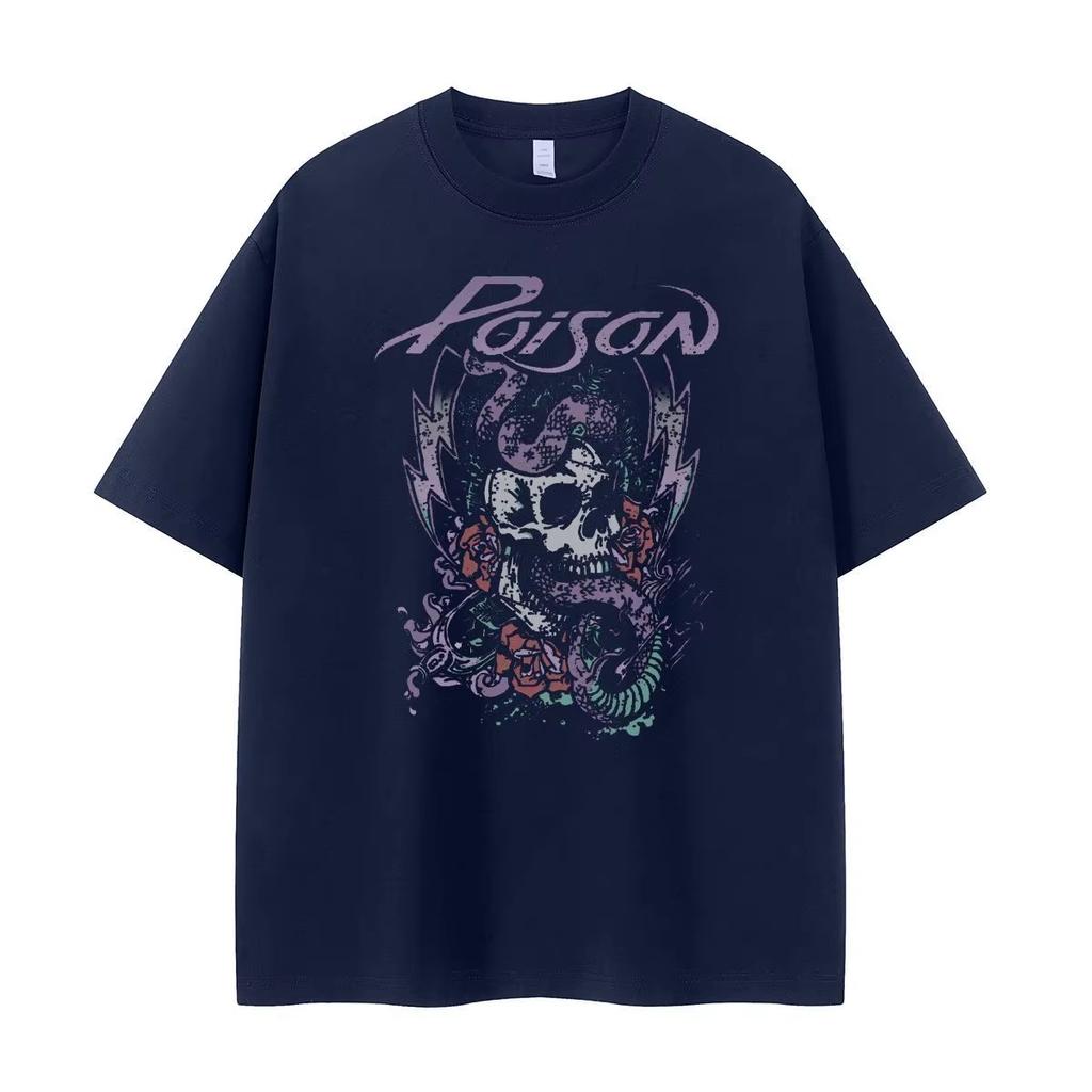 Unisexs Tshirt Fashion Streetwear Poison Band Dark Skeleton Limited Edition Retro American Streetwear Rock Shortsleeved Top