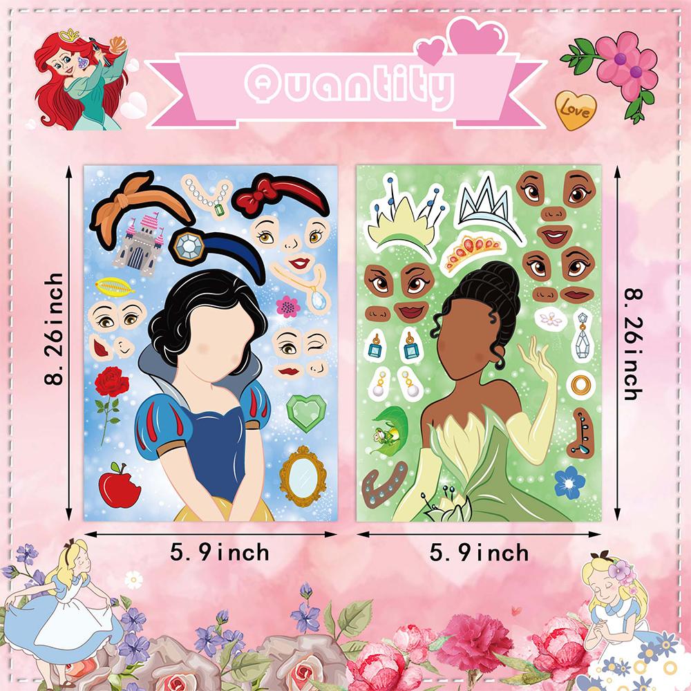 816Sheets Disney Princess Children Puzzle Stickers Make-A-Face Funny Diy Assemble Jigsaw Cartoon Sticker Kids Educational Toys
