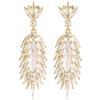 Elegant Feather Drop Earrings With Crystal Waterfall For Formal Events Women