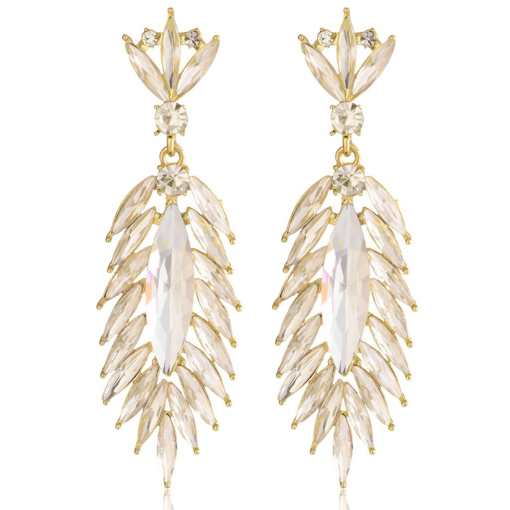 Elegant Feather Drop Earrings With Crystal Waterfall For Formal Events Women