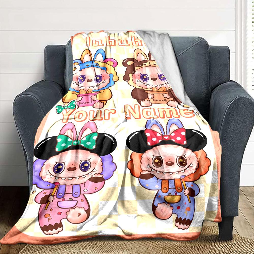 Labubu Personalized Name Blanket Multi-purpose Customizable Blanket Durable Comfort for Home Decor Office Office Chair Living Room for All Occasions