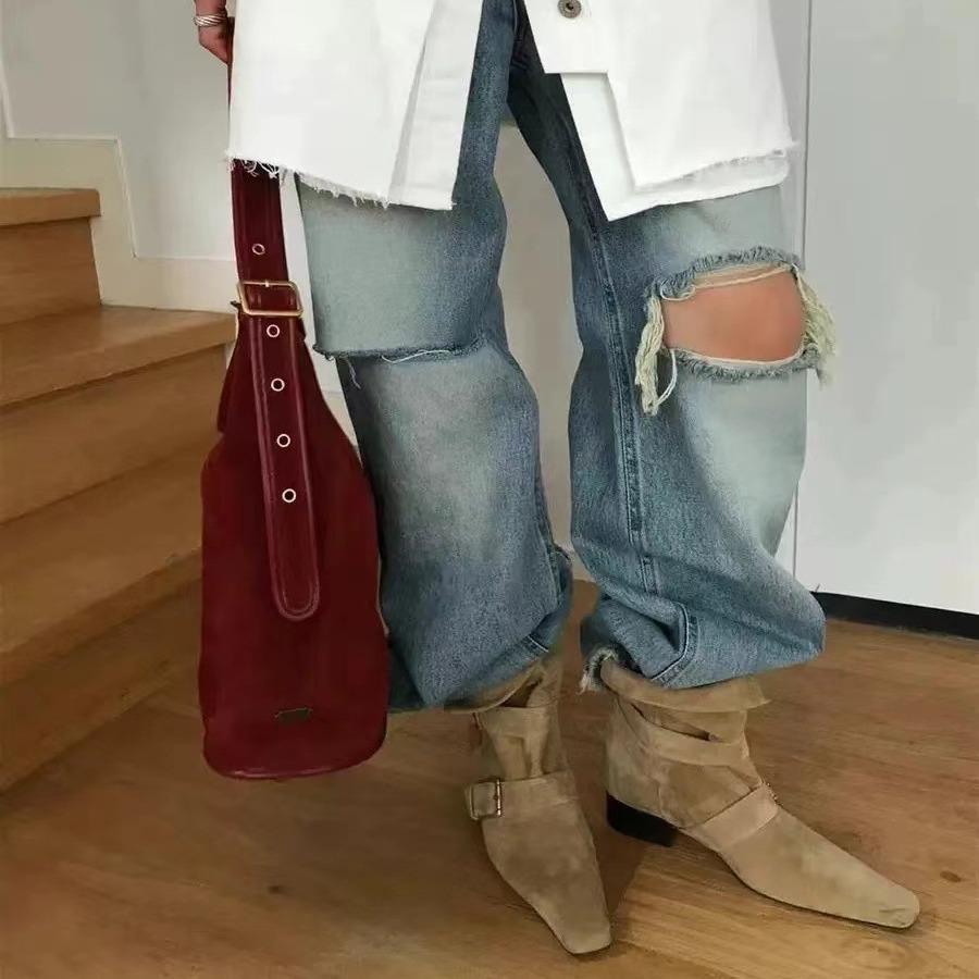 Fashion Fashion Pointed Toe Flock Women Ankle Boots Shoes With Low Heel Designer Footwear Slip On Ladies Modern Short Booties Shoes