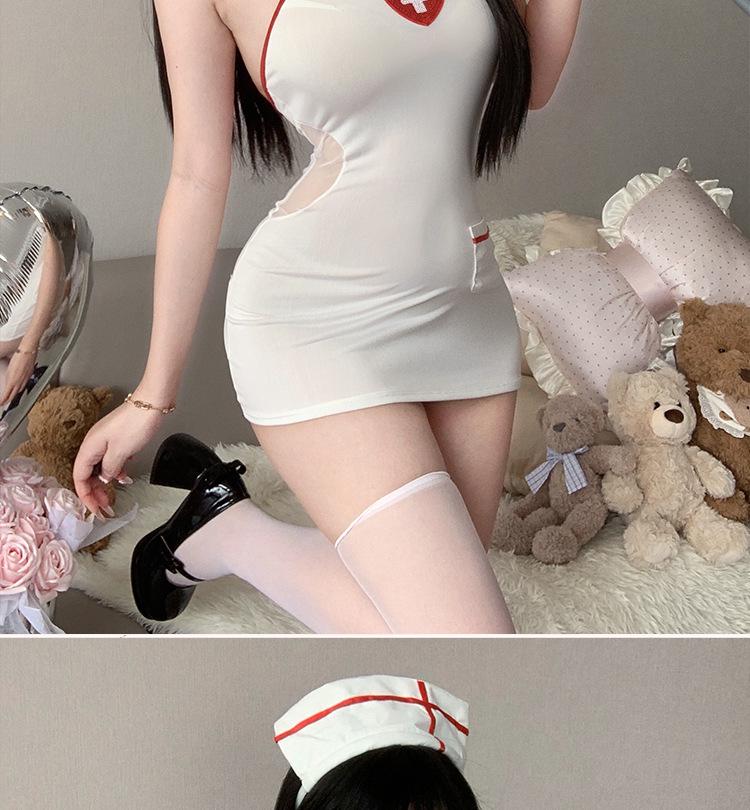 Sexy See-Through Nurse Lingerie Set: Bare Back & Heart Design