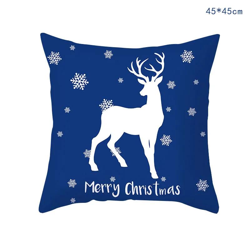 45Cm Blue Snow Winter Christmas Pillowcase Xmas Ornaments Sofa Pillow Cover Merry Christmas Decor Home Car Cushion Cover