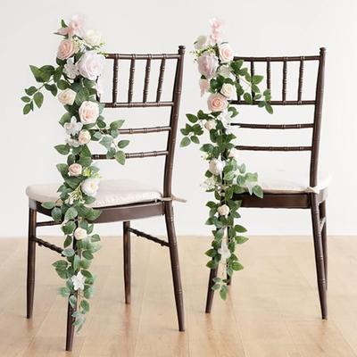 2Pcs Artificial Pew Flowers Wedding Chair Decorations Aisle Floral Swag Hanging Garland for Ceremony Church Rose Floral Faux Arrangement Party Decor