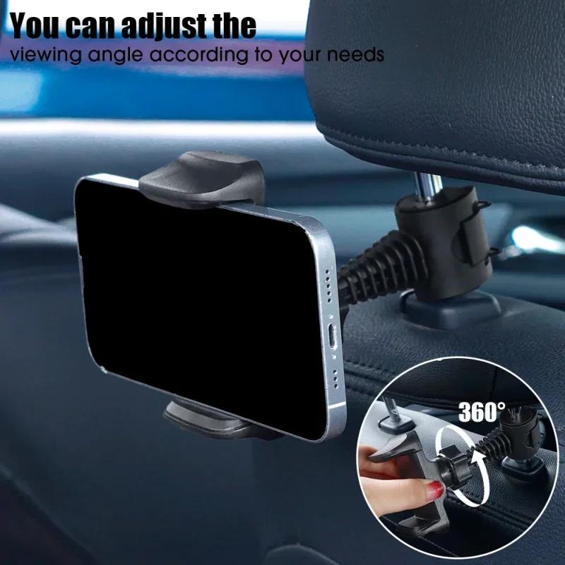 Car Headrest Phone Bracket 360 Degree Rotation Multi-Function Back Seat Mounts Hook Phone Headrest Holder Car Accessories