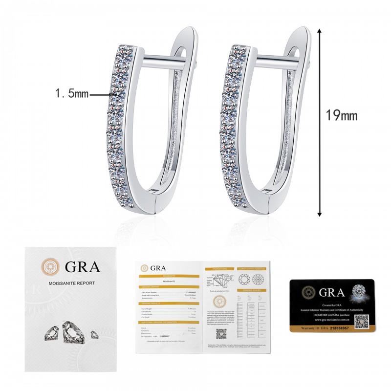 Moissanite U-Shaped Hoop Earrings Women Sterling Single Row Full Crystal Vintage Style Minimalist Ear Cuffs 925 Sterling Silver