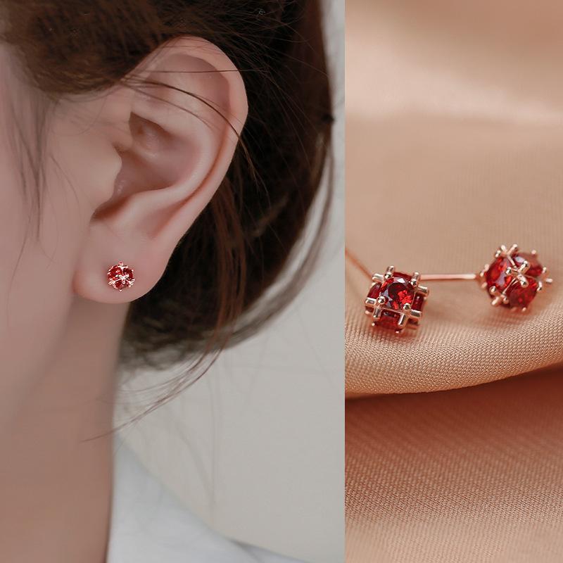 Korean Red Rose Zircon Stud Earrings For Women Luxury Crystal Flower Snowman Pearl Christmas Earrings Bride Wedding Jewelry Gift
