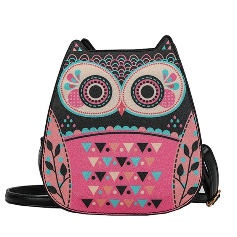 Женская мультяшная сумка через плечо с совой, сумка кроссбоди из ПУ кожи для девочек, маленькая квадратная сумка, сумка-мессенджер в форме совы для повседневного использования розовый
