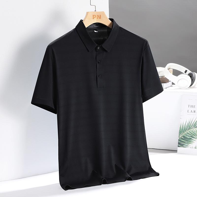 Ice Silk Polo Shirt Summer Stripe Solid Simple Top Loose Casual Short Sleeve T-shirt