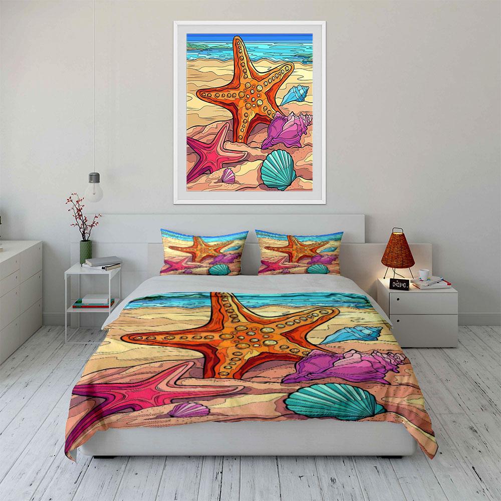 Starfish and seashell design. Bedding sets Duvet cover sets Duvet covers Pillowcases(1*Duvet Cover 2*Pillowcases without duvet insert)