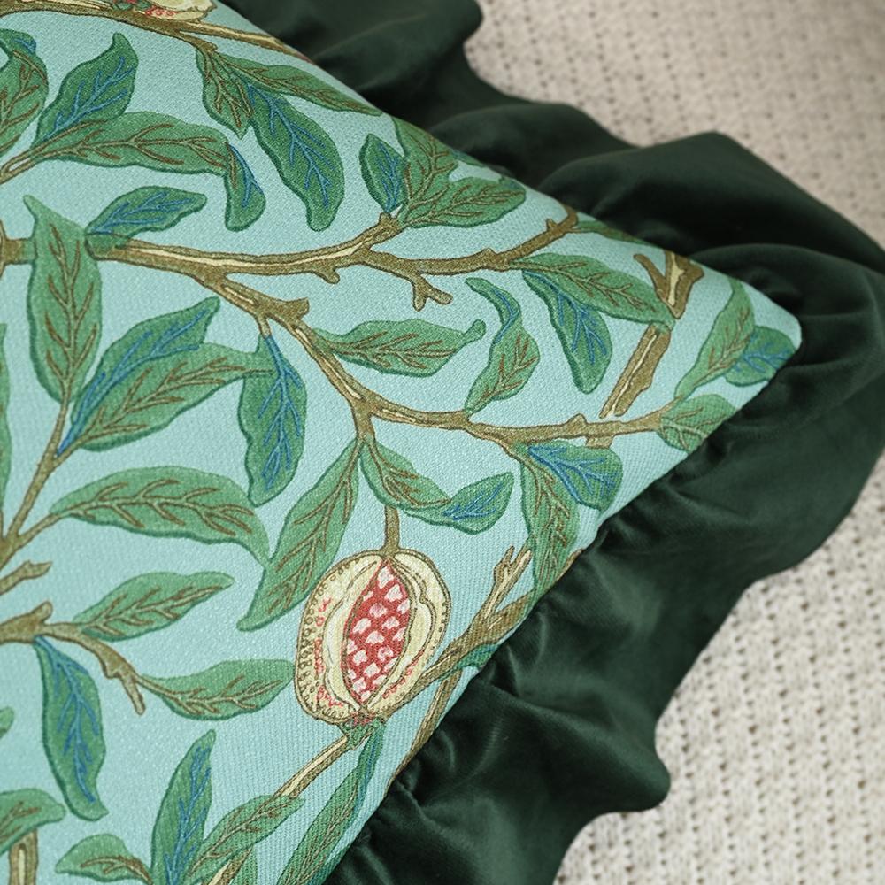 BUYNOW GreenBlue Flowers Jacquard Hollandaise Lace Pillowcase Vintage Pastoral Living Room Sofa Cushion Cover Home Bedroom Decor