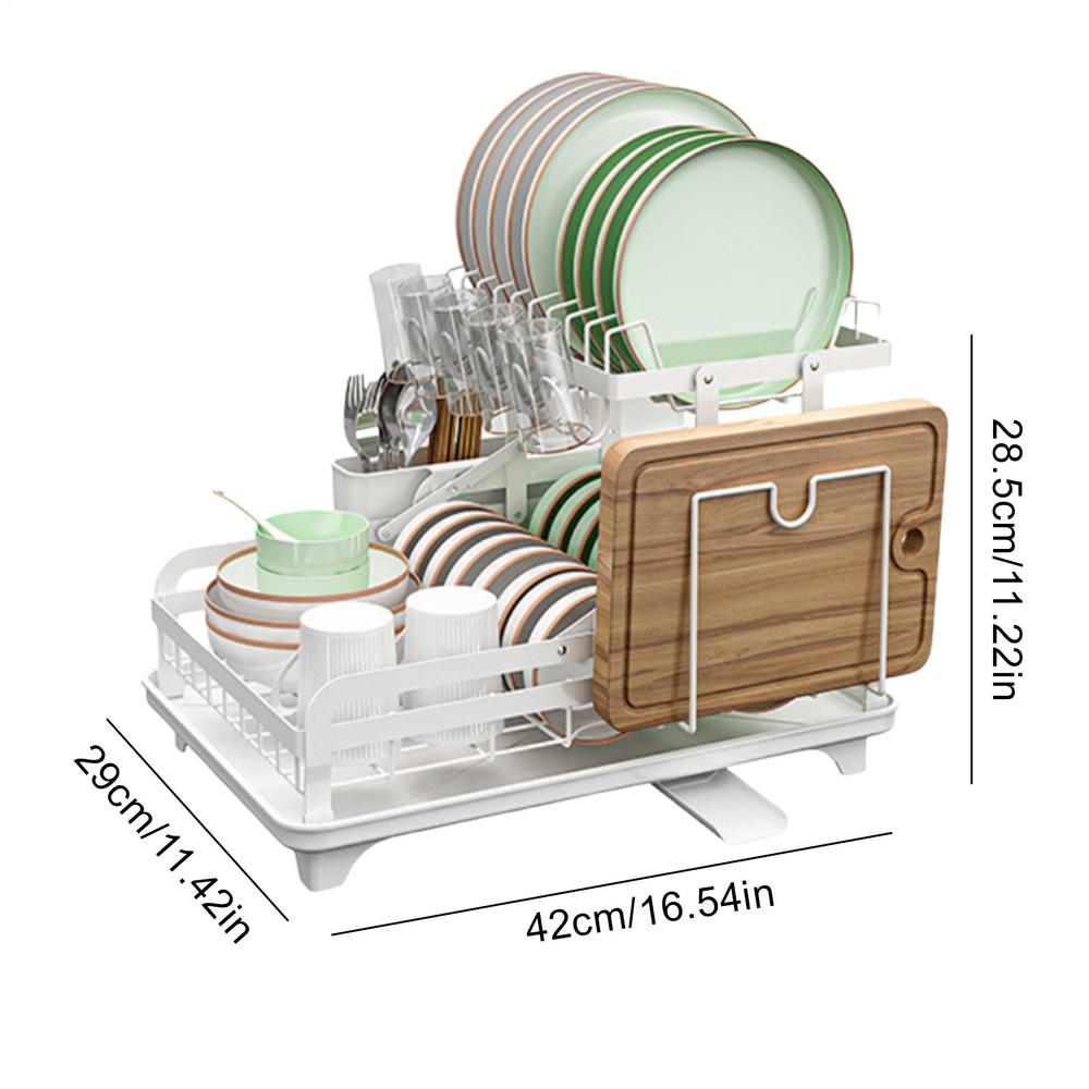 Dish Drying Rack Dish Racks for Kitchen Counter 2-Tier Draining Tray for Bowls Pots Pans Cups Utensils Cutlery Cookware RV