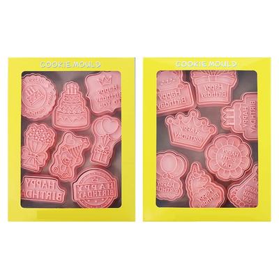 16pcs Birthday Cookie Mould Biscuit Fondant Embosser Stamp for Wedding Party Plastic Cake Decorating Baking Tool