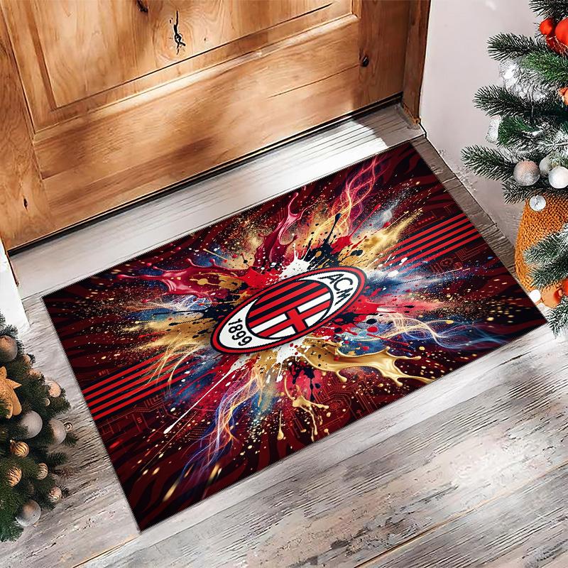 Tappeto in Flanella Stampato AC Milan Antiscivolo Morbido Poliestere Tappeto per Pavimento Tappetino Decorativo da Interno per Camera da Letto Soggiorno Divano Sala Giochi Decorazione Casa