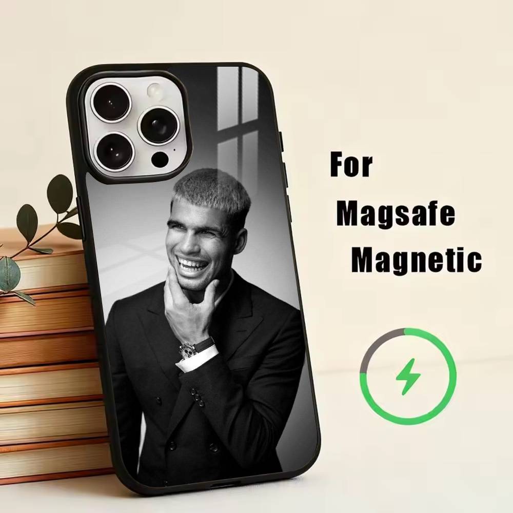 Tennisspieler-Carlos Alcaraz Handyhülle Für iPhone17,16,15,14,13,12,11 Plus,Pro Magnetisch Für Magsafe Kabelloses Laden